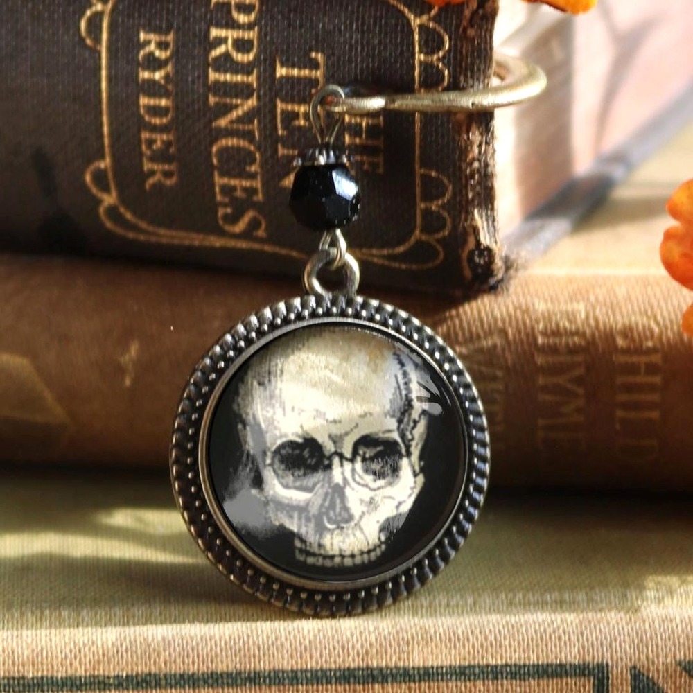 Human Skull Bookmark - Fall, Halloween, & Spooky - Bronze‎ and Glass Cabochon
